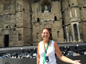 Posing in front of the stage at the Ancient Roman theatre