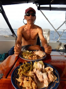 Thanksgiving Day and we are at the halfway mark. Celebrating with turkey, stuffing, green beans, and pumpkin bars.
