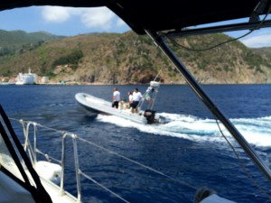 The rescue Coast Guard squad outside the harbor of Capraia. Photos are fuzzy because I was steering and trying to snap pictures at the same time!